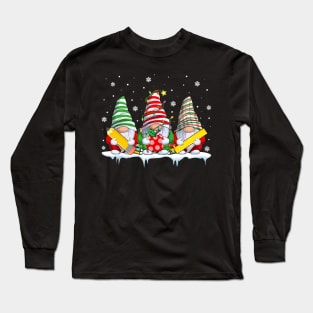 Teacher Gnome Christmas Lights Xmas Gnome Lover Long Sleeve T-Shirt